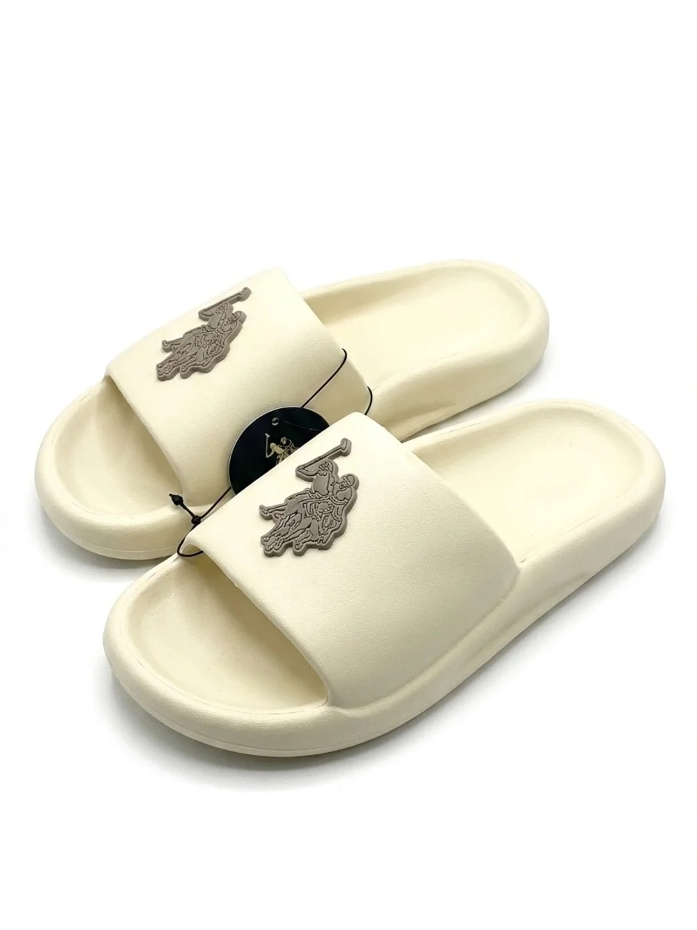 NWT U.S. Polo Assn. Slide Sandals in Black or Beige w/ Polo Logo